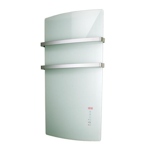 Radialight DEVA Glas-Handtuchwärmer 1000 W – IP24 Badheizung, Turbo & Strahlungswärme, Touchsteuerung, 230 V, Glasfront, weiß