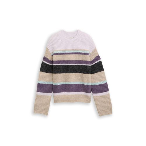 TOM TAILOR DENIM Damen Relaxed Fit Strickpullover mit Streifenmuster, lila, Gestreift, Gr. M