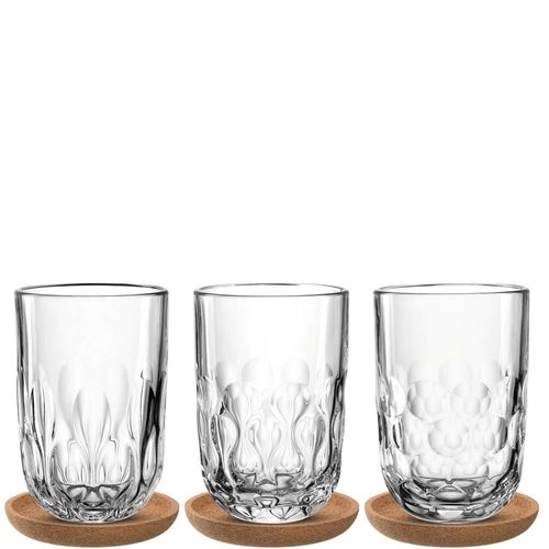 Leonardo Latte-Macchiato-Glas Gocce , Braun, Klar , Holz, Glas , 6-teilig , Kork , 390 ml , Kaffee & Tee, Tassen, Latte Macchiato Gläser
