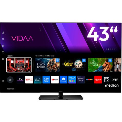 MEDION 107 cm (43 Zoll) Fernseher (Smart-TV, Dolby Vision HDR, VIDAA Store, Prime Video, Disney+, DAZN, Paramount+, HbbTV, PVR, Bluetooth, MD 843300)