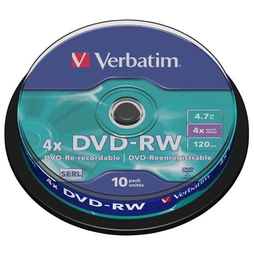 1x10 Verbatim DVD-RW 4,7GB 4x Speed, matt silver Cakebox