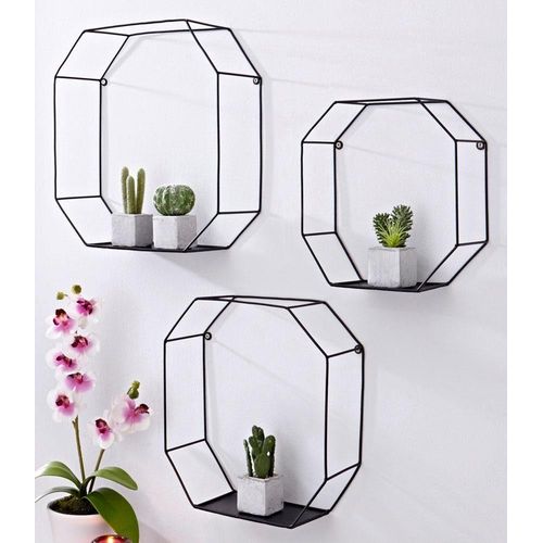 Deko-Wandregal CREATIV HOME, schwarz, B:25cm H:25cm T:10cm, Metall, Regale, Dekoregal, Wanddeko, bestehend aus achteckigen Elementen