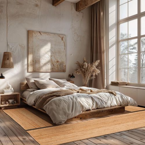 Bettumrandung "Lola", beige (natur), H:10mm, Obermaterial: 100% Jute, MYFLAIR MÖBEL & ACCESSOIRES, Bettumrandungen, Wendeteppich, handgeflochten, Naturfaser, Boho-Style, Läufer-Set