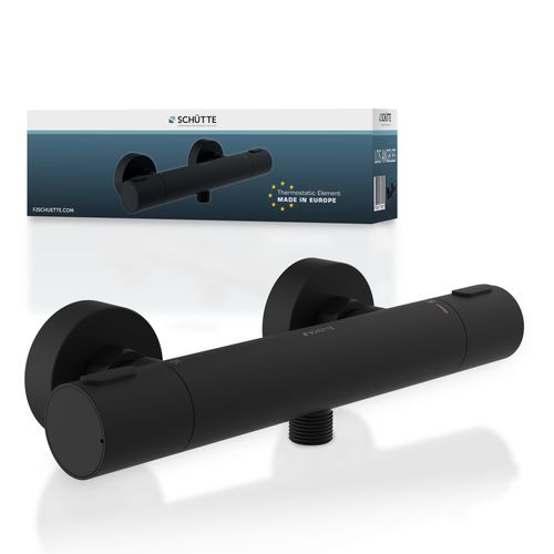 Duscharmatur SCHÜTTE "LOS ANGELES", schwarz (schwarz matt), B:28cm H:9,5cm T:4cm, Messing, Armaturen, Eco-Stopp-Funktion, Temperaturskala mit Sicherheitssperre bei 38 C