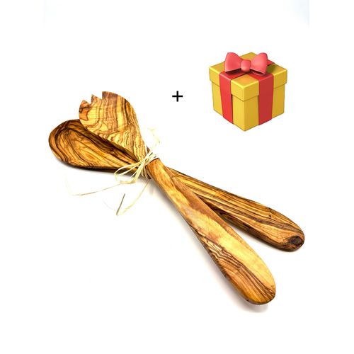 Salatbesteck OLIVENHOLZ-ERLEBEN "Salatbesteck groß mit Bastband", braun, Massivholz, Kochbesteck-Sets, Stilvoll Salate servieren – ein echter Blickfang auf dem Tisch.