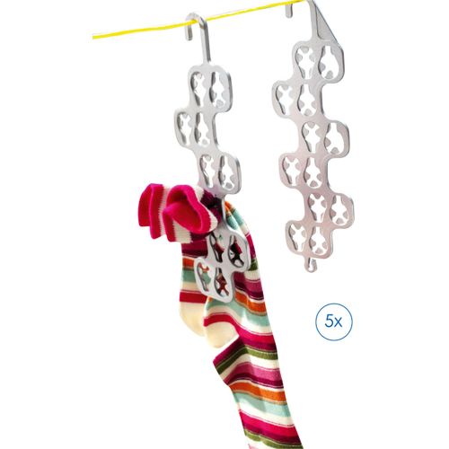 Wäscheklammern RUCO "Sockensortierer, 5er Set", silberfarben, B:0,5cm H:20cm L:5cm, Kunststoff, Halteklammern, Sockenclips, Sockenklammern, Wäscheklammern, Made in Germany