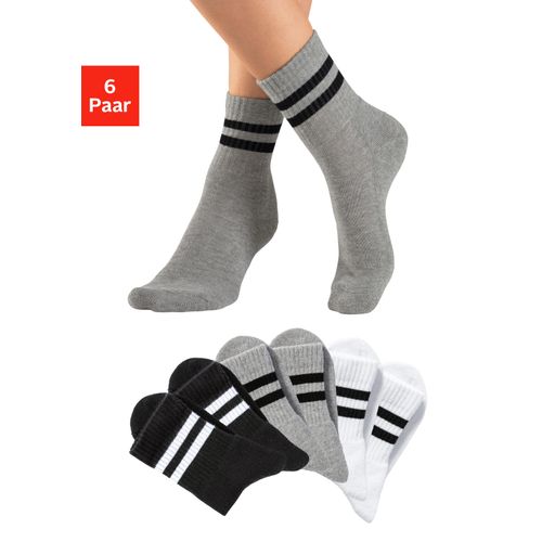 Sportsocken H.I.S, Herren, Gr. 35-38, 2x schwarz, 2x grau meliert, 2x weiß, Baumwollmischung, unifarben, elastisch, Socken Sportsocken, klassische Tennissocken mit Streifen
