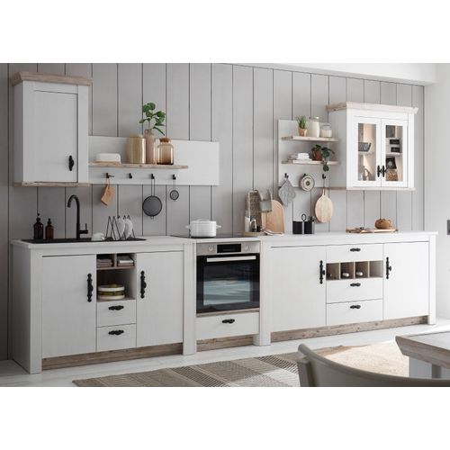 Küche "Rovola" in weiß Pinie Landhaus Küchenschrank Set 7-teilig 394 x 200 cm