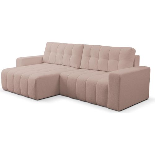 BETTSO Auffallendes MASINA beige gestepptes Ecksofa mit Bettzeugcontainer