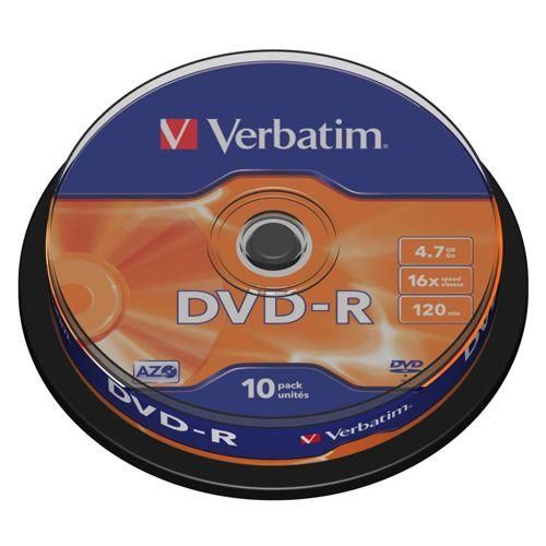 1x10 Verbatim DVD-R 4,7GB 16x Speed, matt silver Cakebox