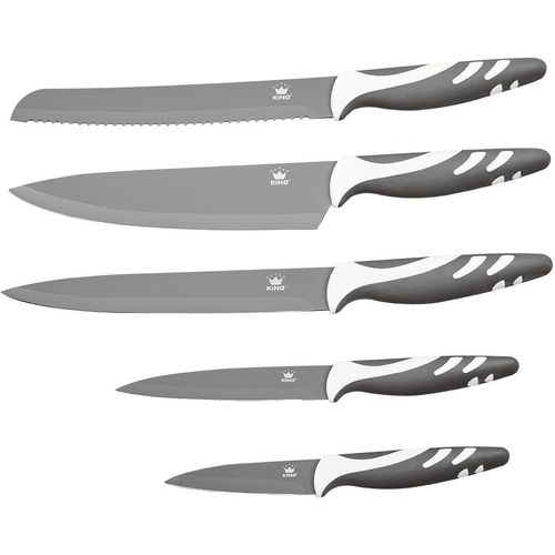 Messer-Set KING, grau (anthrazit), Edelstahl, Kochmesser-Sets, Mit beschichteten Klingen