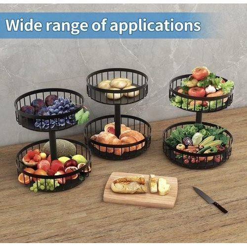 Obstkorb schwarz, 2 Etagen, Obstetagere, Obstschale, große Etagere für mehr Platz auf der Arbeitsplatte, Obstschale, Ablageregal hält Obst und Gemüse frisch