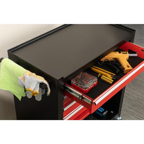 Werkstattwagen Tc-174001 , Rot, Schwarz , Metall, Kunststoff , 33x74.5x61.6 cm , RoHS , Freizeit, Heimwerken, Werkzeugaufbewahrung