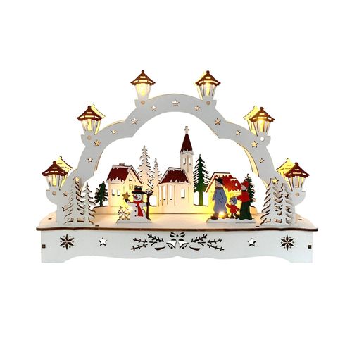 HTI-Living Lichterbogen in modernem Weiß Weihnachtsdorf mit Schneemann
