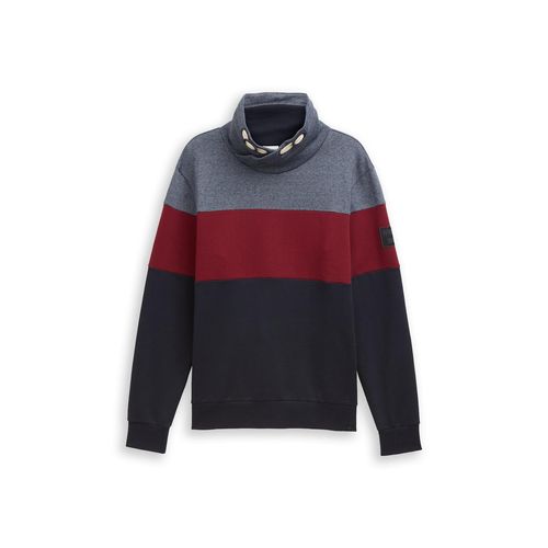 TOM TAILOR Herren Snood Sweatshirt mit Colour Blocking, rot, Colour Blocking, Gr. XXL