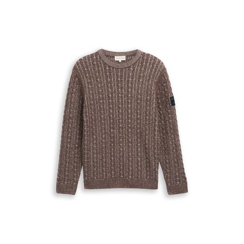 TOM TAILOR Herren Strickpullover mit Zopfmuster, braun, Meliert, Gr. L Image