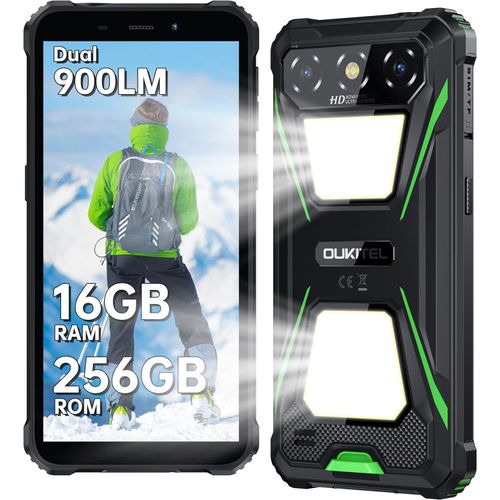 OUKITEL G5 Outdoor Smartphone Android 14, Doppel-Campinglicht Outdoor Handy Ohne Vertrag 6300mAh, 16GB+256GB /1TB, 6,0