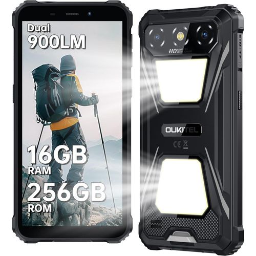 OUKITEL G5 Outdoor Smartphone Android 14, Doppel-Campinglicht Outdoor Handy Ohne Vertrag 6300mAh, 16GB+256GB /1TB, 6,0
