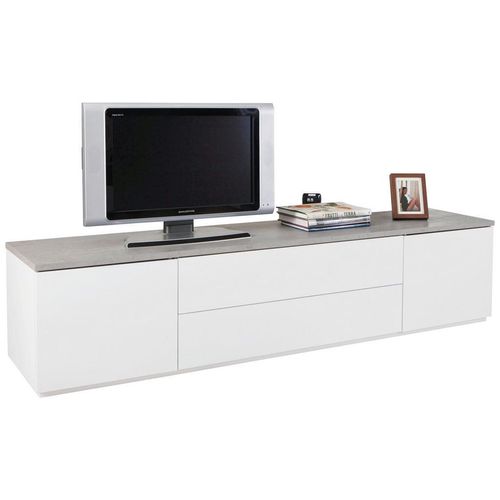 Carryhome Lowboard , Grau, Weiß , Holzwerkstoff , 2 Fächer , 200x45x45 cm , FSC MIX , Wohnzimmer, Wohnwände, Lowboards