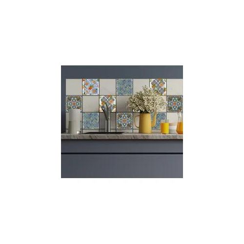 Fliesenaufkleber QUEENCE "Ornamente mit Orangen", orange, B:15cm H:15cm T:0,2cm, Fliesenaufkleber, selbstklebend, 12er Set