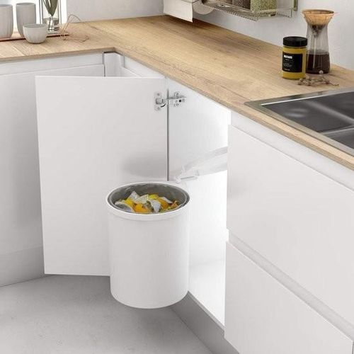 Küchenschrank-Abfalleimer - rund - 13 l - weiß - 35,5 x 27,7 x 27,7 cm