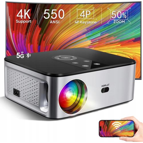 Projektor Horlat T02 25000 Lumen Fhd 1080P 4K Wi-Fi Bluetooth Korrektur