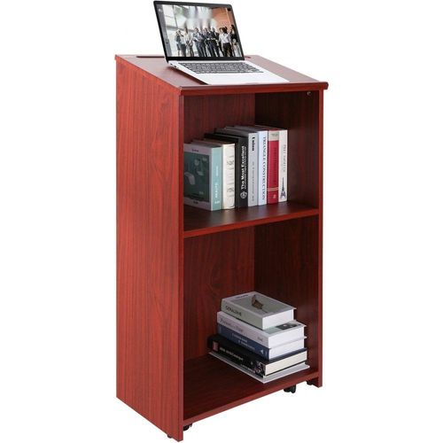 Podium Stand 47'' - Premium Hostessenständer mit Rollen und Ablagefach in Braunfarben