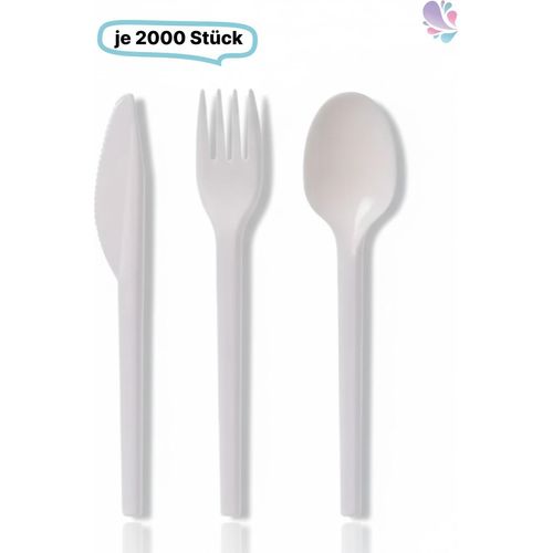 Set: Plastikbesteck Premium Löffel /Gabel/ Messer Mehrwegbesteck, 2000Stk, weiß, robust