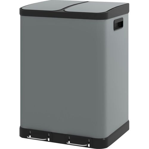 Doppelfach-Mülleimer, 2 x 30L, fingerabdruckresistent, Pedal, herausnehmbare Inneneimer, Grau