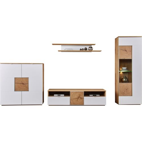 Wohnwand VOGL MÖBELFABRIK, weiß (wildeiche, weiß), MDF, Kastenmöbel-Sets, Wohnwand