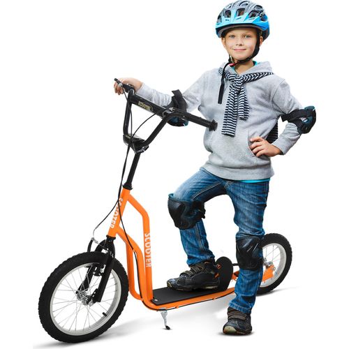 Kinderroller ab 5 jahre Scooter Tretroller Cityroller Kinder Roller Kickboard mit Luftreifen16/12 Zoll Orange 135 x 58 x 88-94 cm