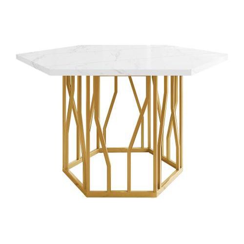 Moderner 115,50x100,00x75 cm Marmor-Esstisch Goldes Schlichter aesthetischer Couchtisch Wohnzimmertisch Esszimmertisch Bueroschreibtisch