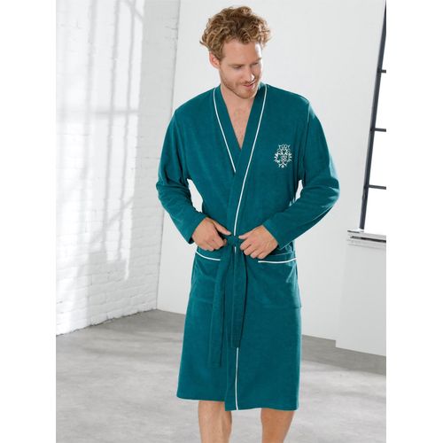 Bademantel FEEL GOOD Gr. 44, blau (petrol), 44/46, Baumwoll-Mix, Hausmäntel