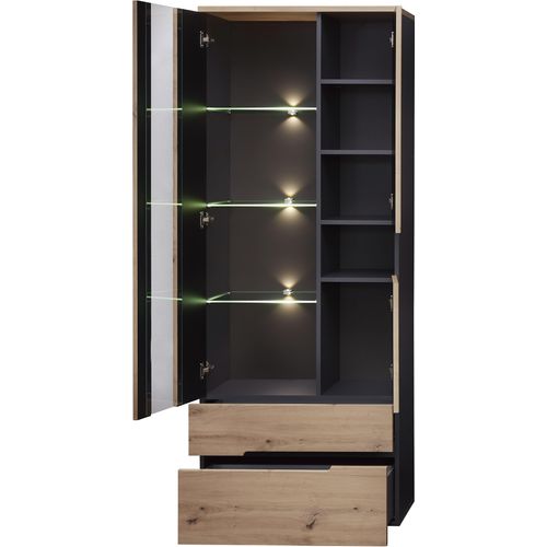 Vitrine INNOSTYLE "Memphis", braun (artisan eiche, absetzung: graphit), B:75cm H:197cm T:38cm, Schränke, Vitrine, Bicolour Eiche Artisan Absetzung graphit