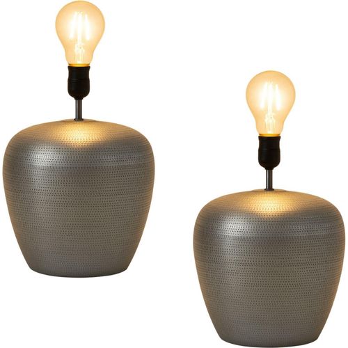 Marrakesch 2er Set XXL Vintage Tischlampe Nachttischlampe 39cm groß | Boho Deko Tischleuchte Lampe im Wohnzimmer Schlafzimmer & Kinderzimmer | Tischleuchte Camden silber E27 Lampenfassung