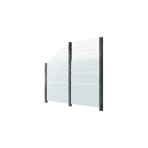 Zaun STAKET PRO, grau, Pfosten: 3 Stk., Aluminium, Glas, Zaunelemente, Glaszaun, Gesamtlänge: 2,29 m, 3 Pfosten