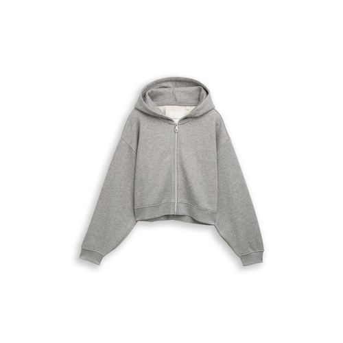 TOM TAILOR Mädchen Cropped Hoodie Sweatjacke in Glitzer-Optik, grau, Meliert, Gr. 152 Image