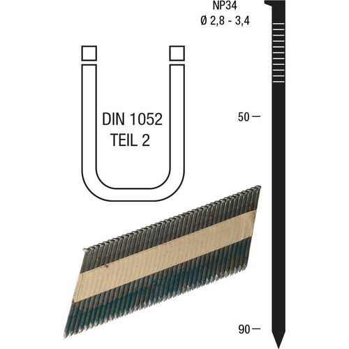 Nagelstreifen NP34 2,8 x 70 mm HBK blank geharzt Papiergebunden 34 Grad