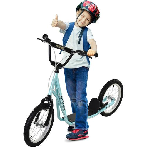 Kinderroller Scooter Faltbarer Tretroller mit Luftreifen & Handbremse, Cityroller, Abenteuer für Kinder ab 5 Jahre, 16 Zoll| Aosom