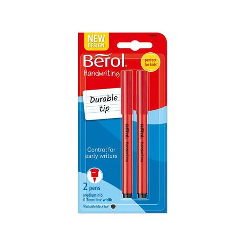 Berol Schreibstifte, 0,7mm, runde Form, bunte Schaftfarben, 2er Pack, Schwarz