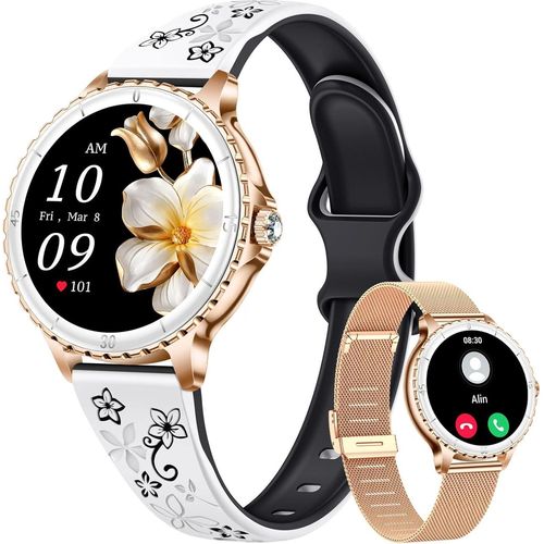 Damen mit Telefonfunktion Fitnessuhr: 110+ Sportmodi Smart Watch Fitness Tracker Schrittzähler - Rosegold Wasserdicht Sportuhr Kompatibel Android iOS