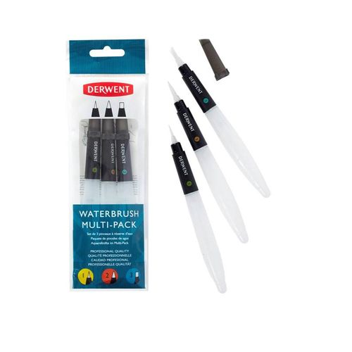 Derwent Waterbrush For Watercolour Painting Pack Of 3 Includes Chisel Tip Fine Tip & Medium Tip