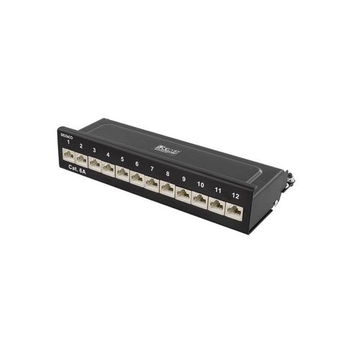 Deltaco Patch Panel 12xRJ45 Cat6a wall-mountable metal black