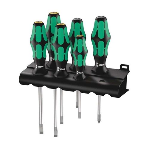 Wera 334/355/6 Rack Schraubendrehersatz Kraftform Plus Lasertip + Rack, 6-teilig
