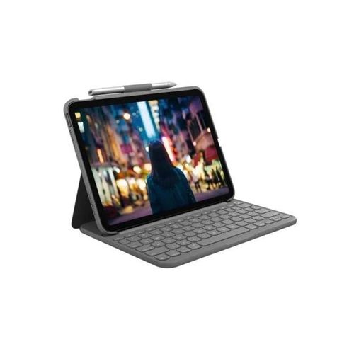 Logitech Slim Folio - keyboard and folio case - QWERTZ - German - oxford grey - Tastatur & Folio-Set - Deutsch - Grau