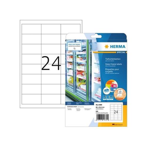 HERMA Tiefkühletiketten A4, 66 x 33,8 mm, weiß, tiefkühlfest, permanent haftend