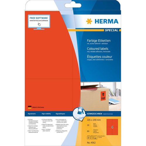 HERMA Coloured labels A4 105 x 148 mm red removable