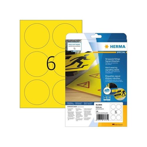 HERMA Wetterfeste Folien-Etiketten, gelb, A4, Ø 85 mm, extrem stark haftend