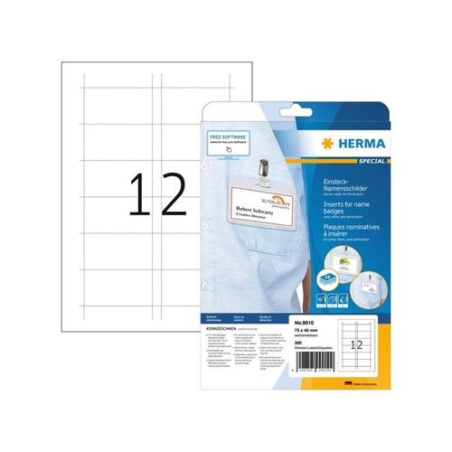 HERMA Namens-Einsteckschilder, A4, 75 x 40 mm, weiß, aus Karton, nicht klebend