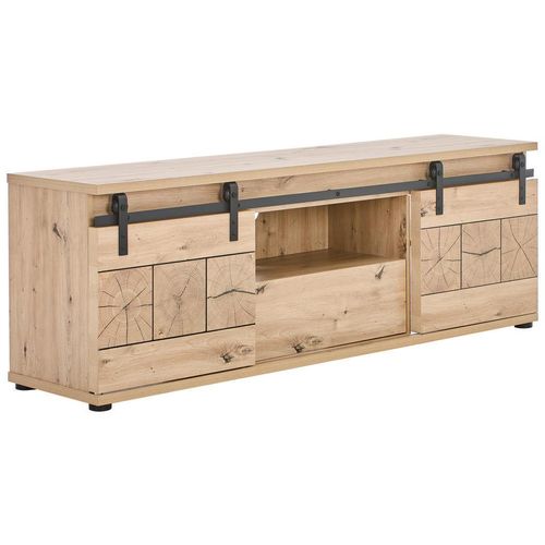 Mid.you Lowboard Quito , Schwarz, Eiche , Metall, Holzwerkstoff , 1 Schubladen , 160x56x40 cm , Bsci , Wohnzimmer, Wohnwände, Lowboards